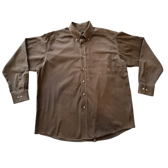 Ariat Shirt Brown Button Down Long Sleeves XL - Picture 1 of 12